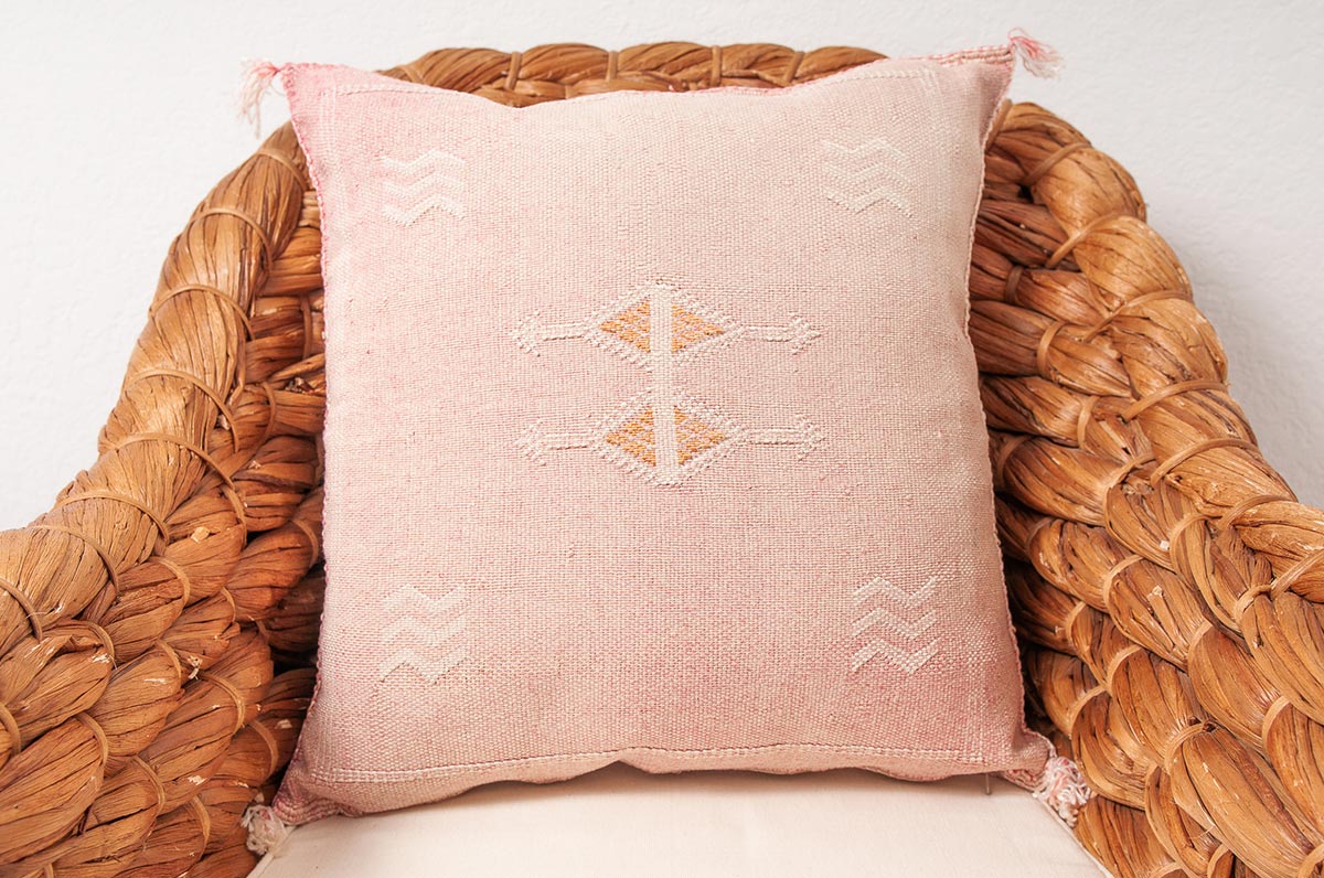 Cactus silk pillow, sabra pillow, handwoven Moroccan throw pillow, decorative pillow, boho pillow, square store pillow, Berber pillow pink